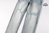 Calça Jeans Ksubi Cinza Claro Patches Retangulares