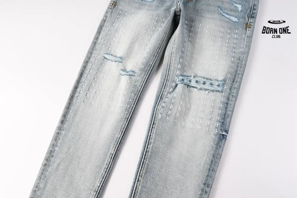 Calça Jeans Ksubi Cinza Claro Patches Retangulares