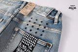 Calça Jeans Ksubi Cinza Claro Patches Retangulares