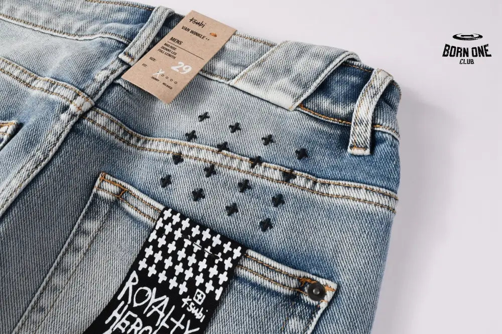 Calça Jeans Ksubi Cinza Claro Patches Retangulares