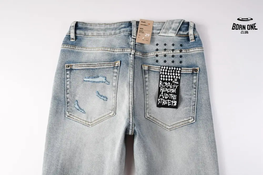 Calça Jeans Ksubi Cinza Claro Patches Retangulares