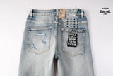 Calça Jeans Ksubi Cinza Claro Patches Retangulares