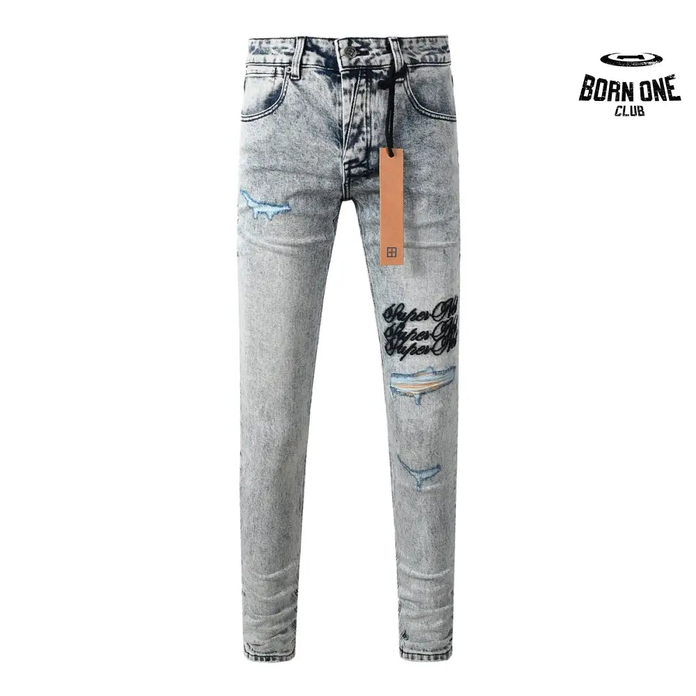 Calça Jeans Ksubi Cinza Lavada Bordado Script
