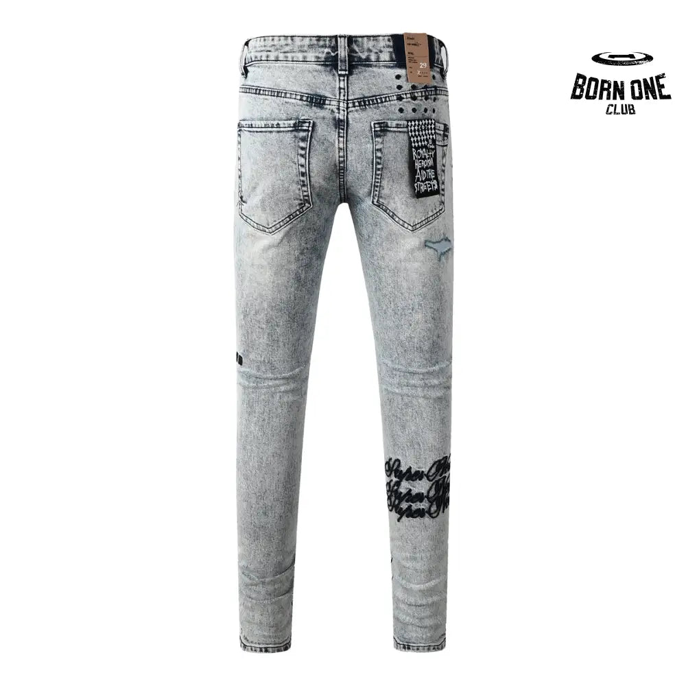 Calça Jeans Ksubi Cinza Lavada Bordado Script