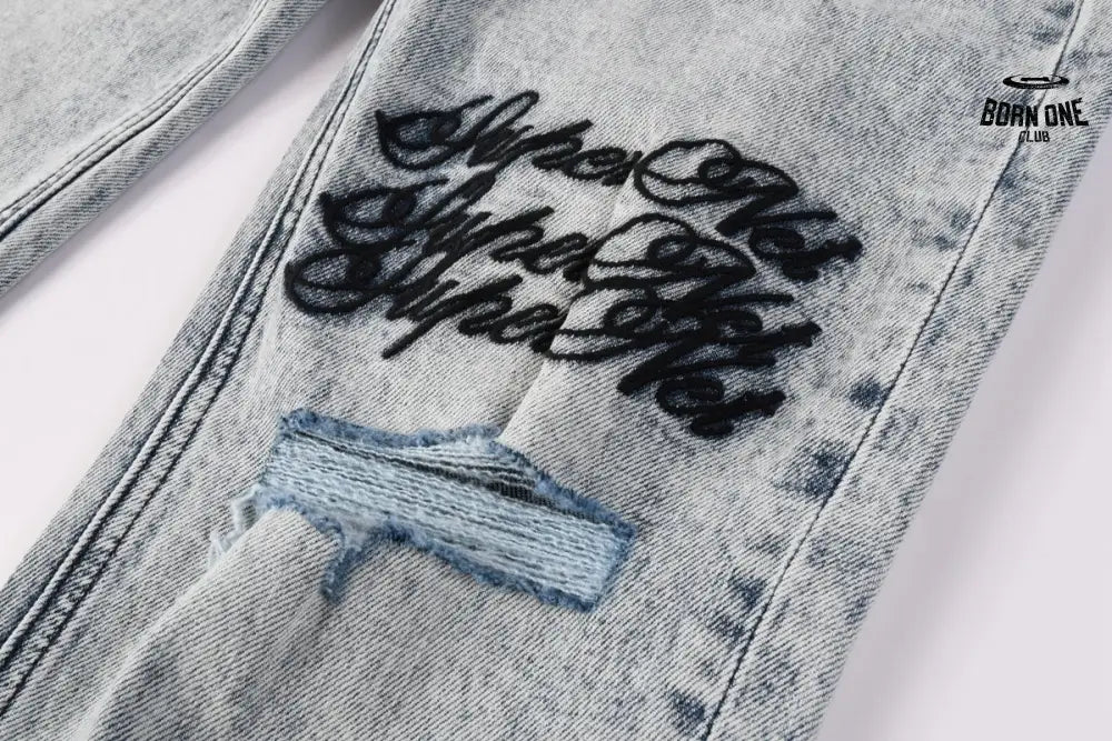 Calça Jeans Ksubi Cinza Lavada Bordado Script