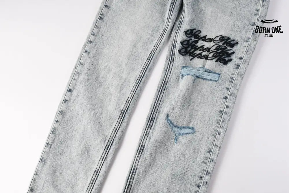 Calça Jeans Ksubi Cinza Lavada Bordado Script