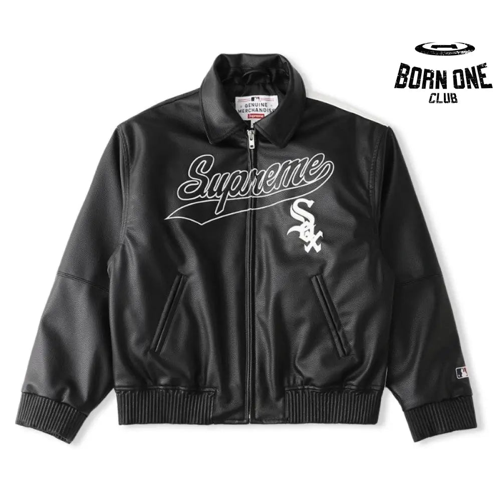 Jaqueta Supreme x Chicago White Sox Couro Varsity Black