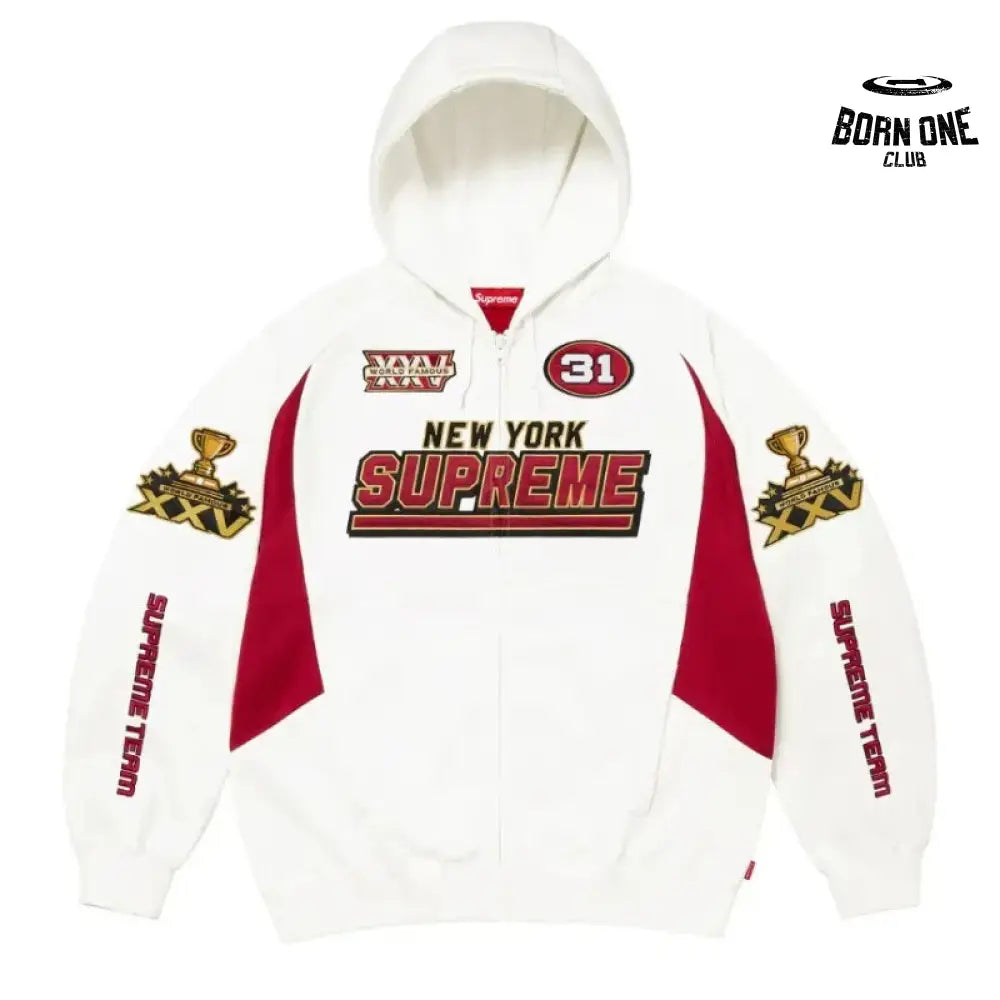 Moletom Supreme Football Zip Up Hooded White Red