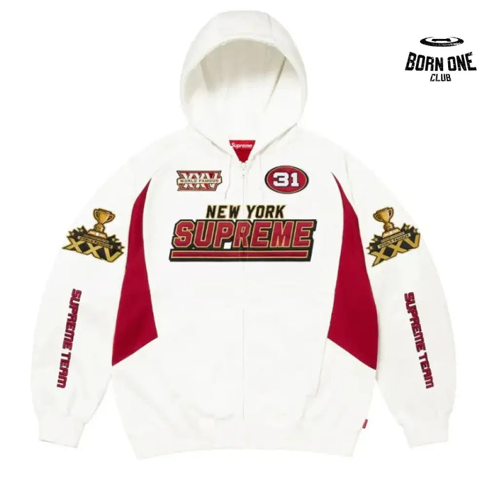 Moletom Supreme Football Zip Up Hooded White Red