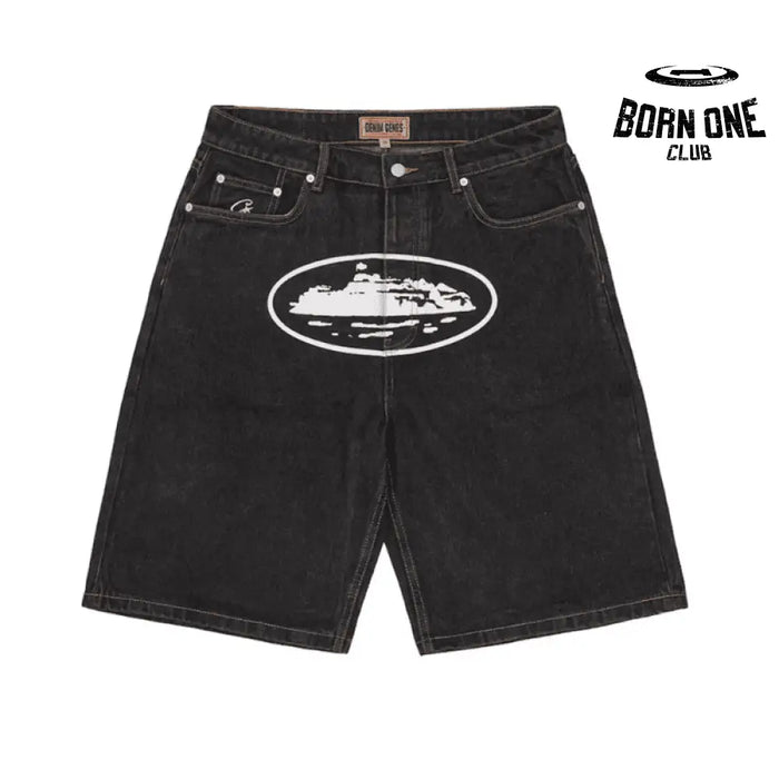 Shorts Corteiz Alcatraz Denim Washed Black