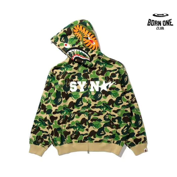 Jaqueta BAPE x SYNA By Central x Spotfy Shark Full Zip Camo Green