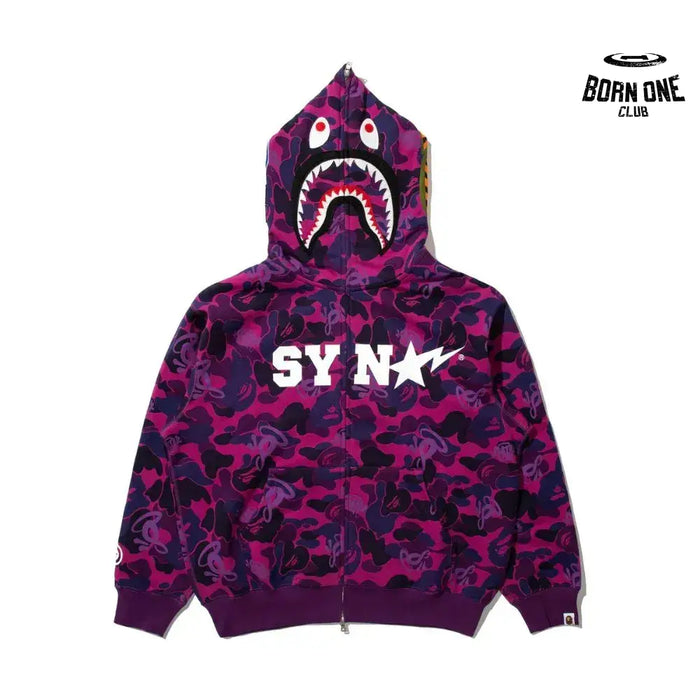 Jaqueta BAPE x SYNA By Central x Spotfy Shark Full Zip Camo Purple