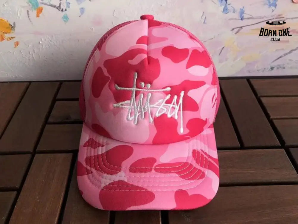 Boné BAPE x Stussy Trucker  Pink