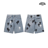Bermuda Jeans Chrome Hearts Multi Cross Azul