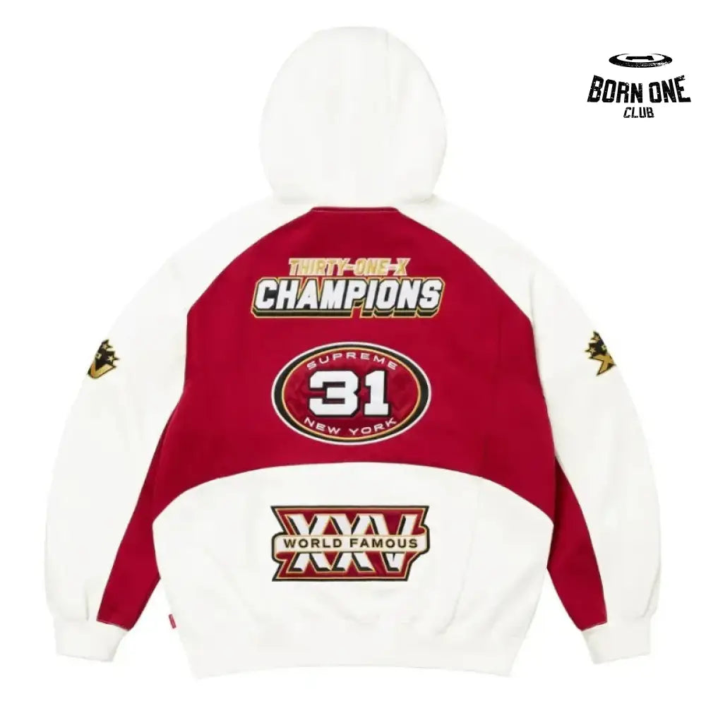 Moletom Supreme Football Zip Up Hooded White Red