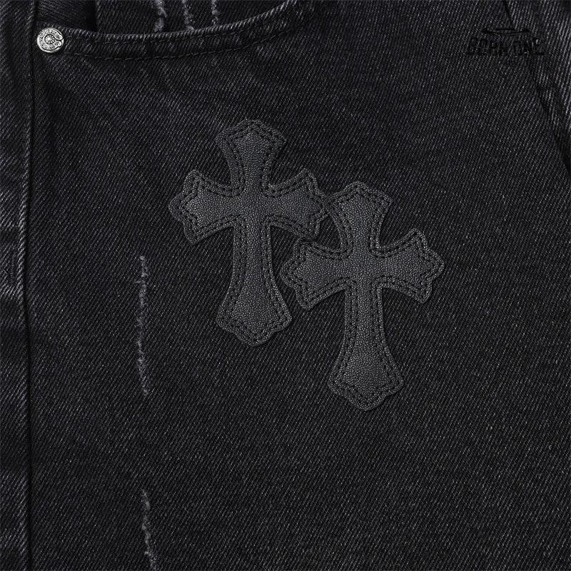 Bermuda Jeans Chrome Hearts Cross Preta