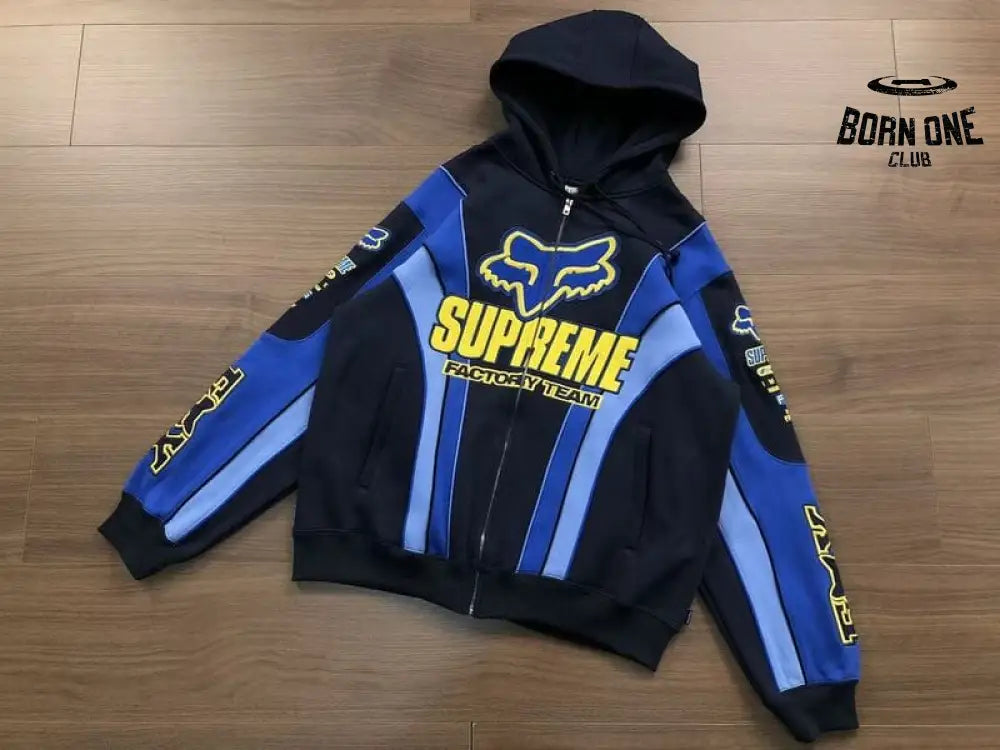 Jaqueta Supreme x Fox Racing Zíper Hooded Blue