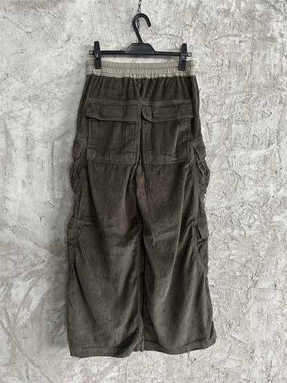 Rick Owens DRKSHDW Cargo Calça Green Cotelê (Alta Qualidade)