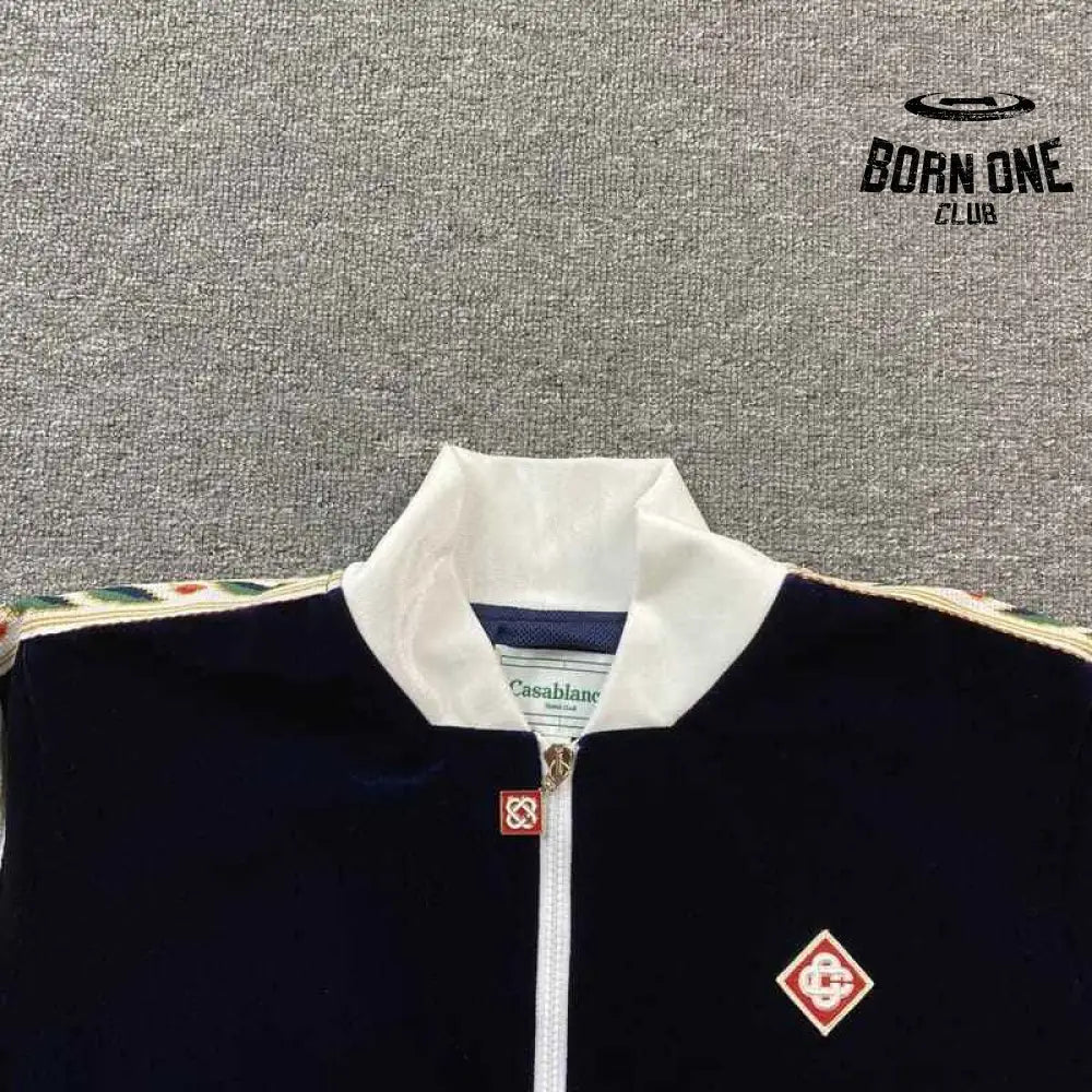 Conjunto Casablanca Veludo Logo Azul