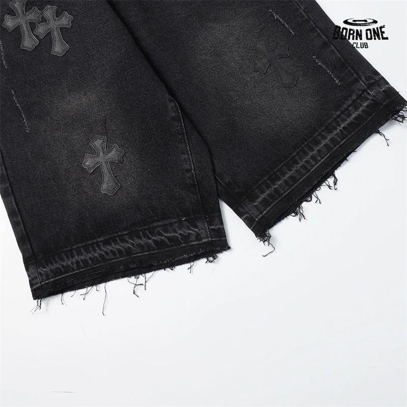 Bermuda Jeans Chrome Hearts Cross Preta