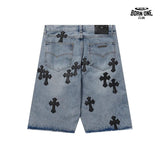 Bermuda Jeans Chrome Hearts Cross Patch Azul Médio