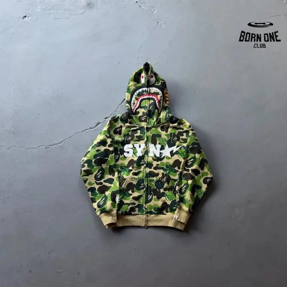 Jaqueta BAPE x SYNA By Central x Spotfy Shark Full Zip Camo Green
