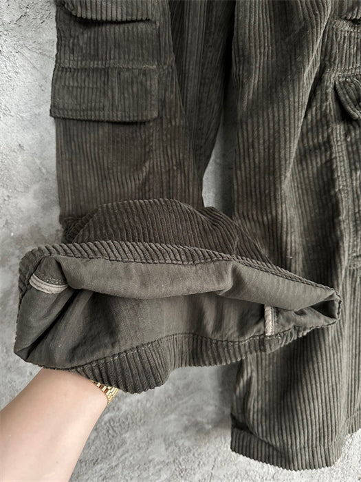 Rick Owens DRKSHDW Cargo Calça Green Cotelê (Alta Qualidade)