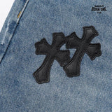 Bermuda Jeans Chrome Hearts Cross Patch Azul Claro