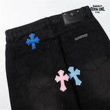 Bermuda Jeans Chrome Hearts Cross Colorida Preta