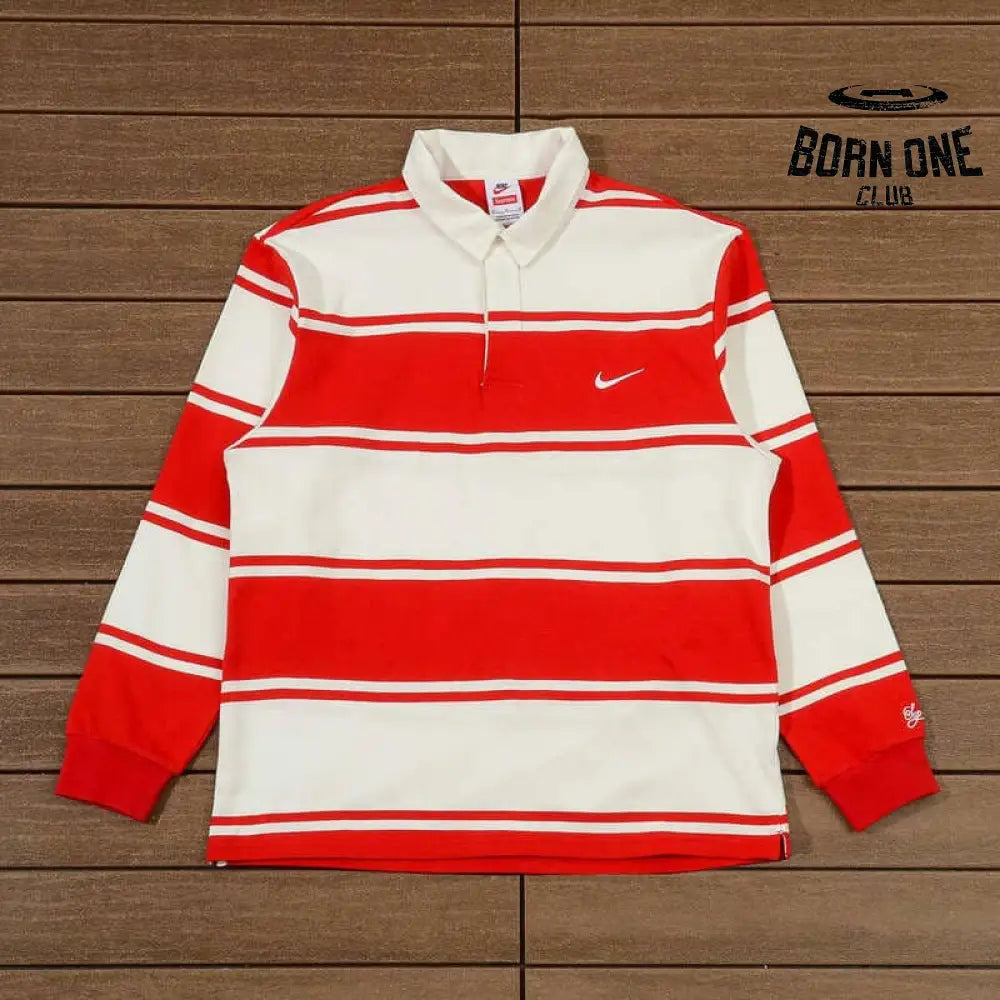 Camisa Supreme x Nike Stripe Rugby Vermelha/Branca