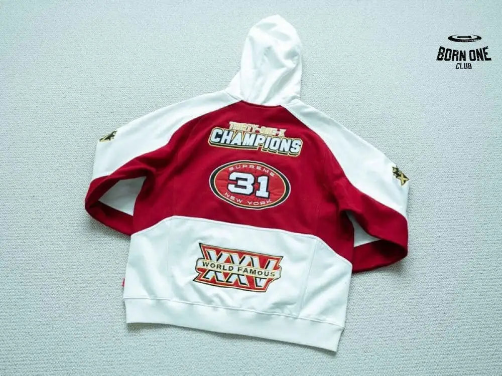 Moletom Supreme Football Zip Up Hooded White Red