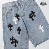 Bermuda Jeans Chrome Hearts Multi Cross Azul