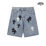 Bermuda Jeans Chrome Hearts Multi Cross Azul