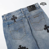 Bermuda Jeans Chrome Hearts Cross Patch Azul Claro