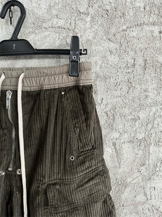 Rick Owens DRKSHDW Cargo Calça Green Cotelê (Alta Qualidade)