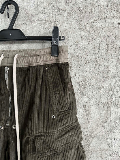 Rick Owens DRKSHDW Cargo Calça Green Cotelê (Alta Qualidade)