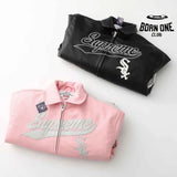 Jaqueta Supreme x Chicago White Sox Couro Varsity Pink