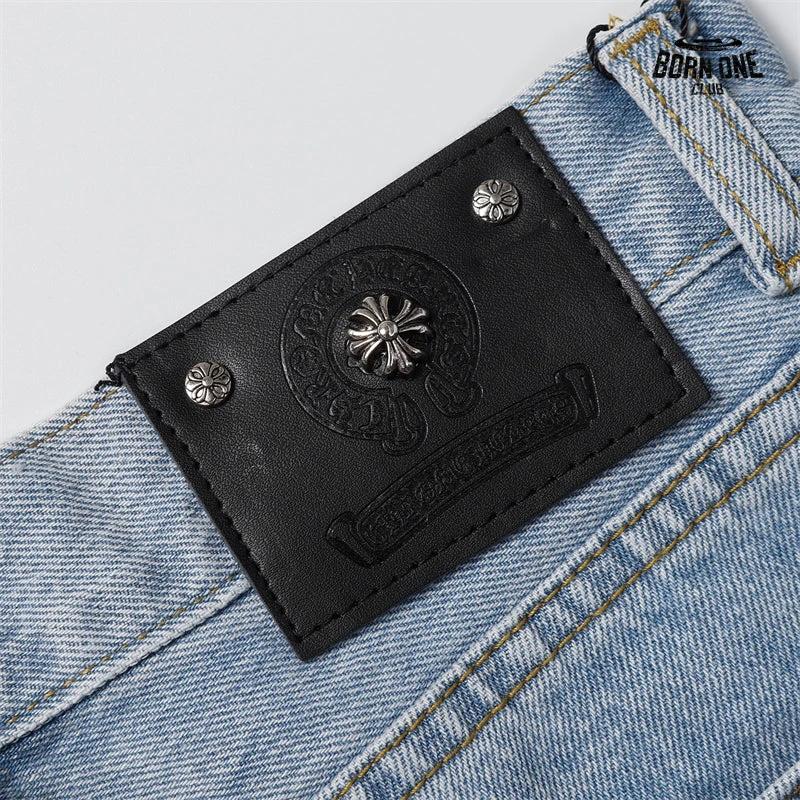 Bermuda Jeans Chrome Hearts Multi Cross Azul