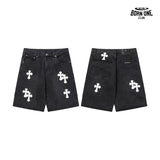 Bermuda Jeans Chrome Hearts Cross Branca Preta