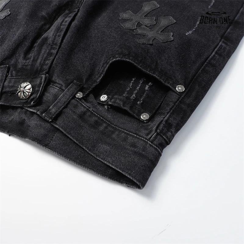 Bermuda Jeans Chrome Hearts Cross Preta