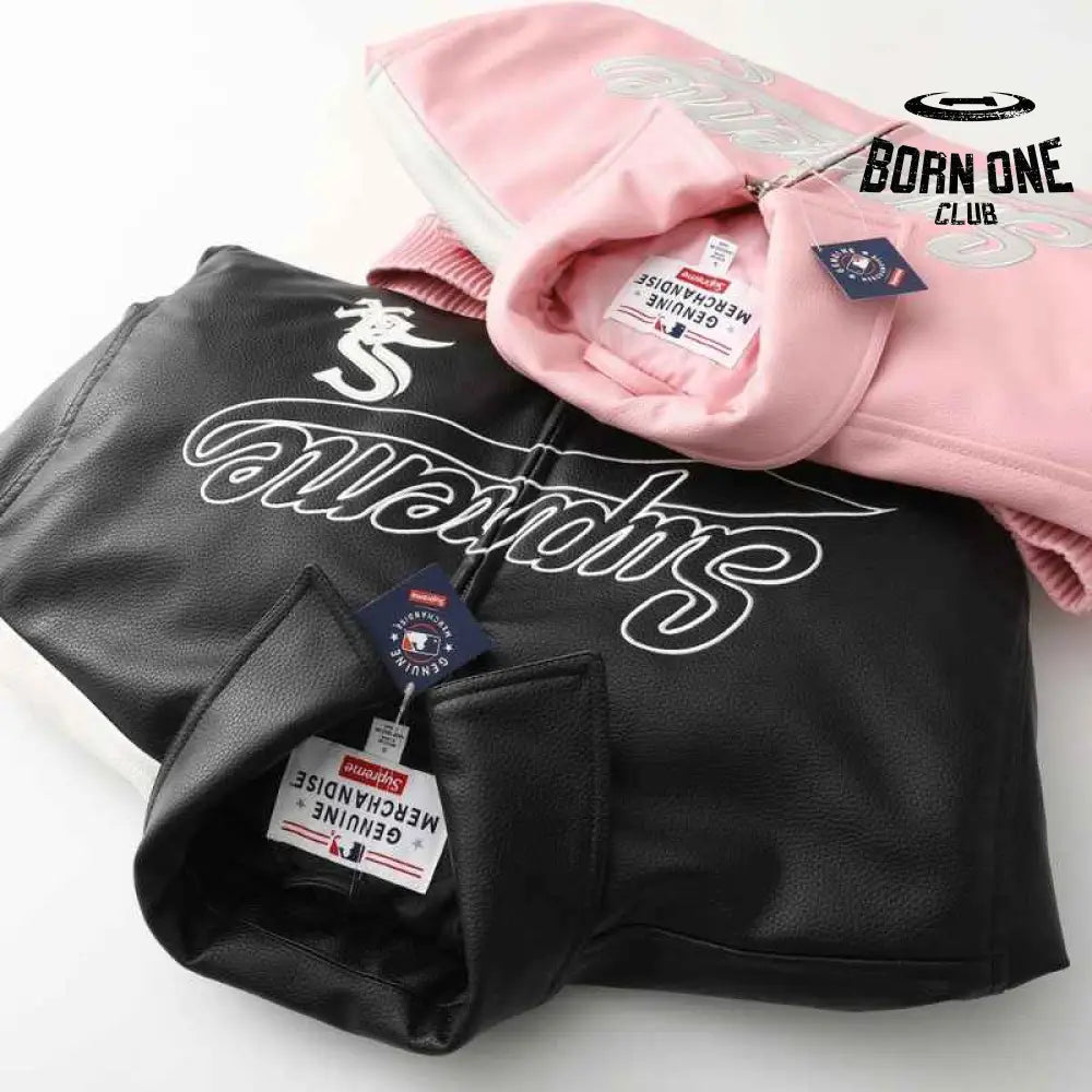 Jaqueta Supreme x Chicago White Sox Couro Varsity Pink