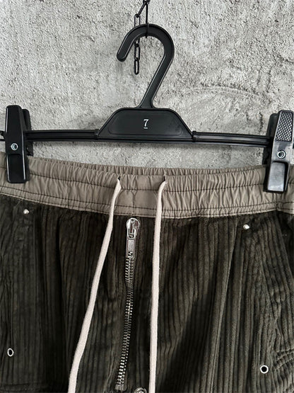 Rick Owens DRKSHDW Cargo Calça Green Cotelê (Alta Qualidade)