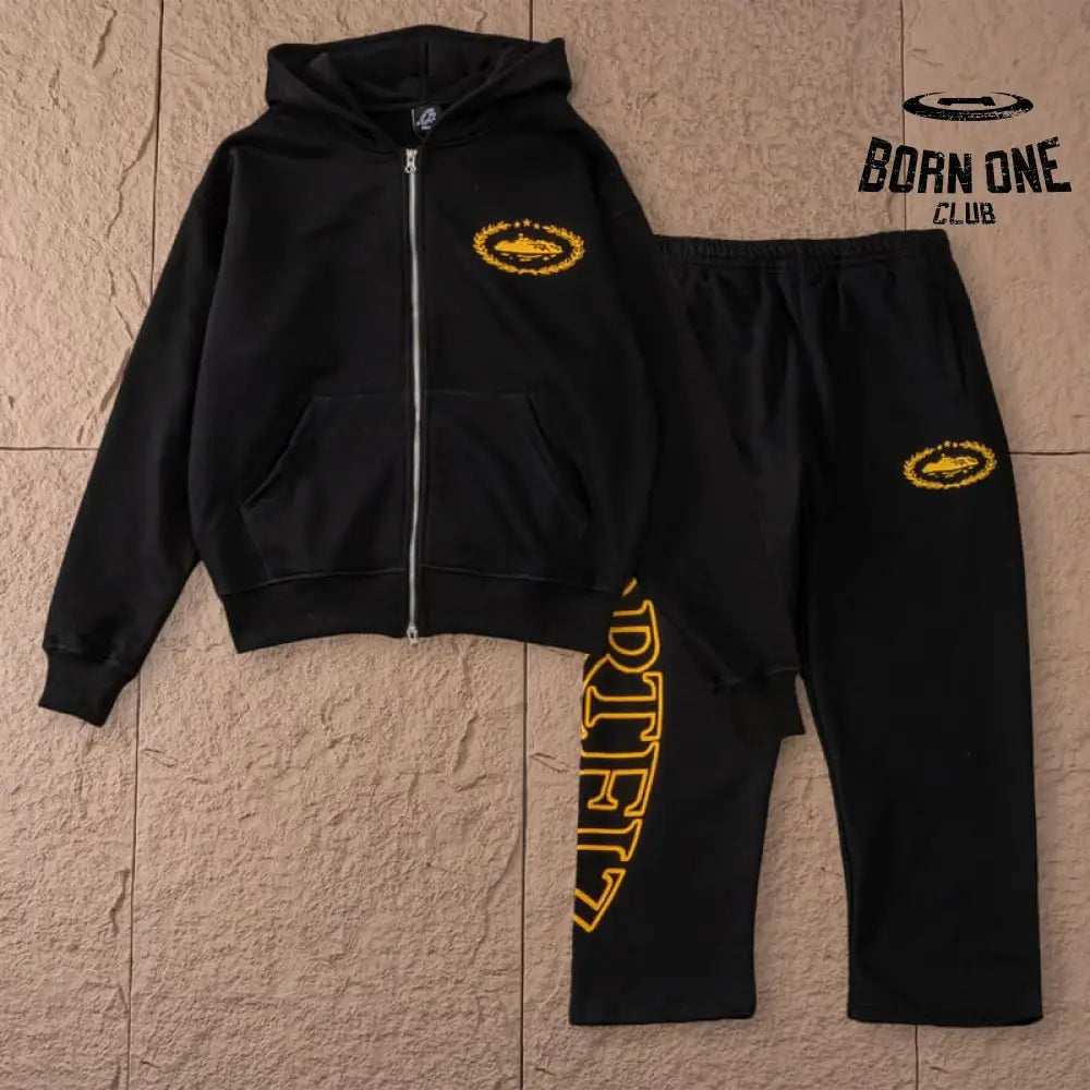 Conjunto Corteiz Superior Royale Preto/Amarelo