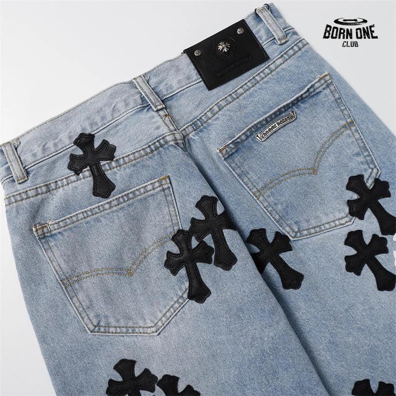 Bermuda Jeans Chrome Hearts Multi Cross Azul