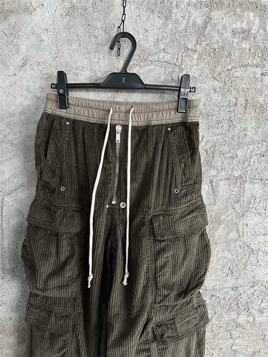 Rick Owens DRKSHDW Cargo Calça Green Cotelê (Alta Qualidade)