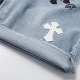 Bermuda Jeans Chrome Hearts Multi Cross Azul