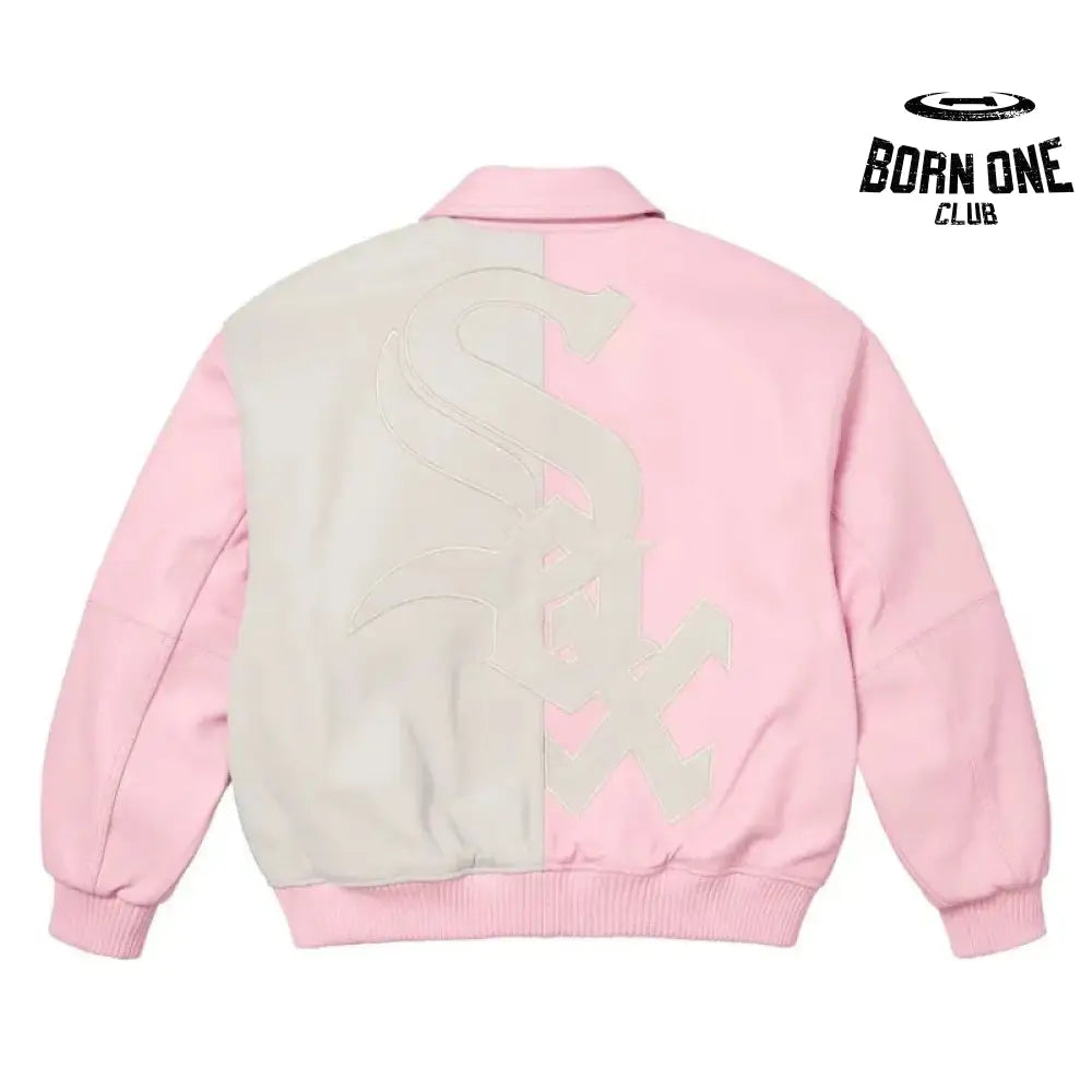Jaqueta Supreme x Chicago White Sox Couro Varsity Pink