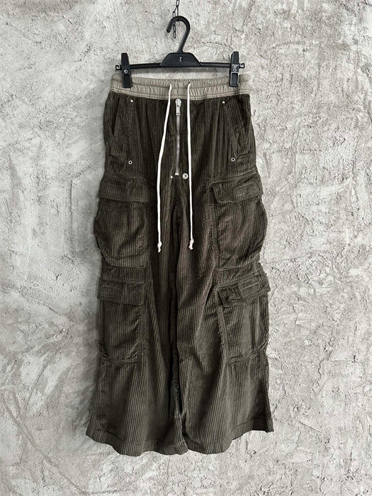 Rick Owens DRKSHDW Cargo Calça Green Cotelê (Alta Qualidade)