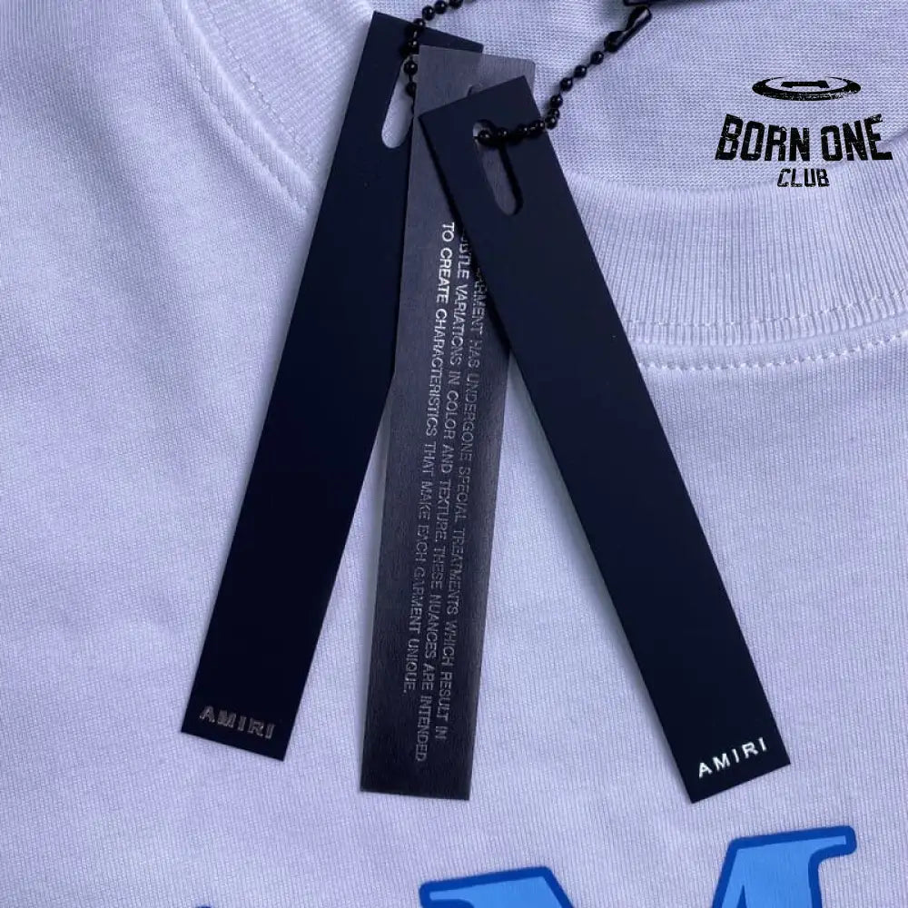 Camiseta Amiri Bar Logo Branca/Azul