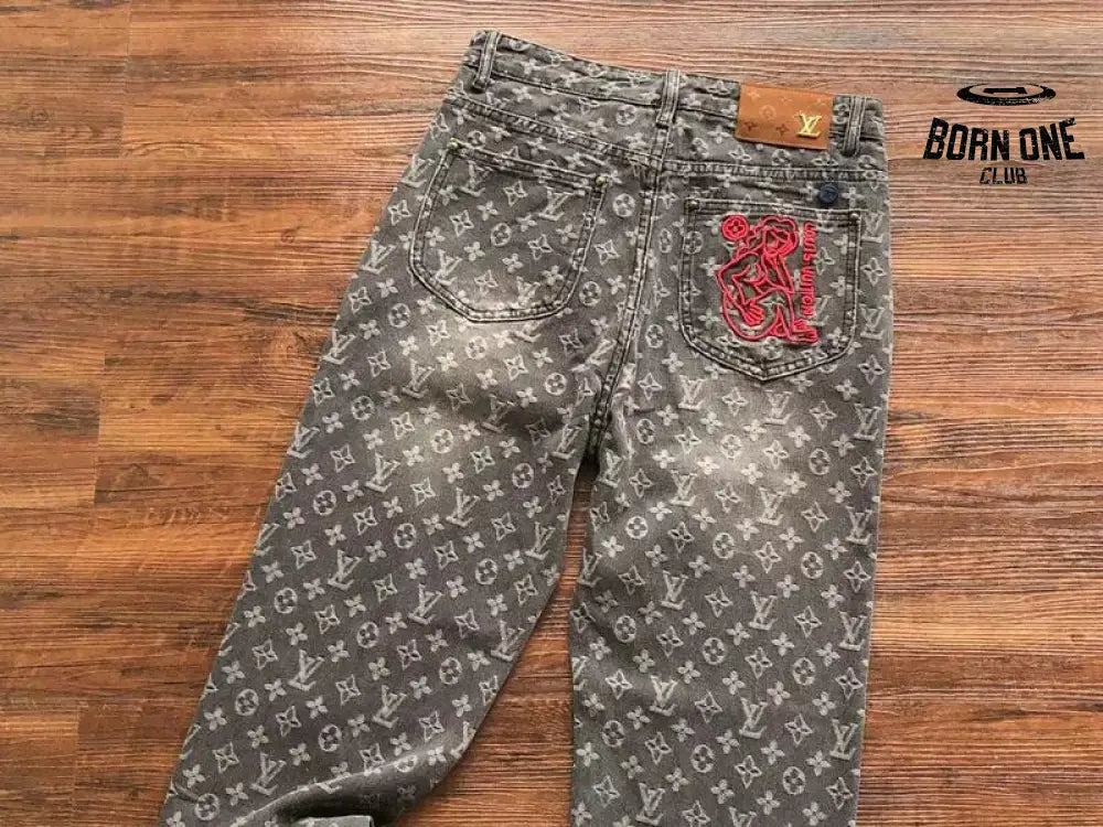 Calça Louis Vuitton Distressed Baggy Monogram Jeans